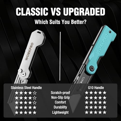 WORKPRO Folding Utility Knife, Quick Change Box Cutter, G10 Handle, Blue - Image 3