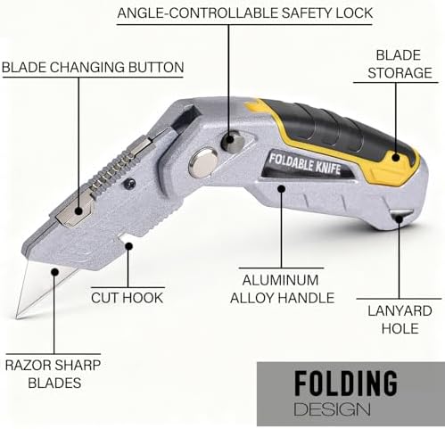 10-Pack Heavy Duty Folding Box Cutter with Blade Storage (Entirety Metal) - Image 5