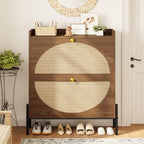 IRONCK Rattan Shoe Cabinet Storage with 2 Flip Drawers, Walnut - Image 4