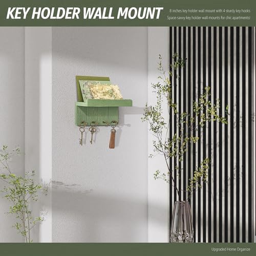 Rebee Vision Key Holder Wall Mount with 4 Key Hooks for Entryway, Green - Image 3