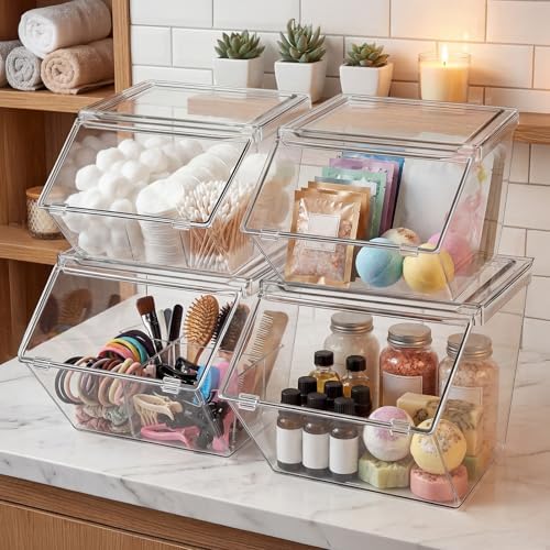 Yerliker 4 Pcs Clear Stackable Storage Bins with Lids, Large+extra Large - Image 6
