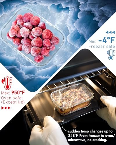 12-Pack Glass Containers with Tempered Lids – Borosilicate, Oven-Safe(-4°F~950°F), Airtight, BPA-Free, Multi-Size for Meal Prep, Dishwasher Safe, 1.6 cups to 6.4 cups (Blue) - Image 4