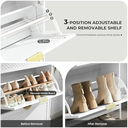 Shoe Cabinet with 2 Flip Drawers, Narrow Entryway Rack, White - Image 4
