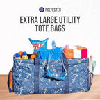 Extra Large Utility Tote Bag - Oversized Collapsible Reusable Wire Frame Rectangular Canvas Basket With Two Exterior Pockets For Beach, Pool, Laundry, Car Trunk, Storage - Anchor - Image 7