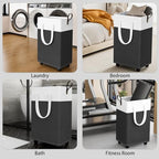 HomeHacks 75L Rolling Laundry Basket with 4 Wheels Collapsible Gray - Image 6