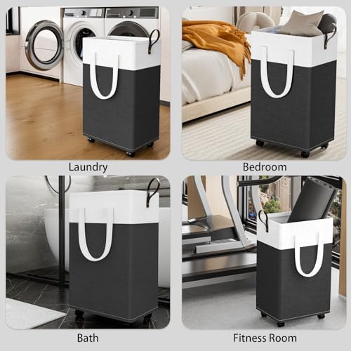 HomeHacks 75L Rolling Laundry Basket with 4 Wheels Collapsible Gray - Image 6