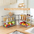 4 Pcs Stackable Wire Baskets for Pantry Organizers and Storage, Gray - Image 3