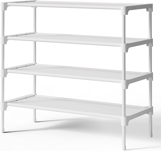 Kitsure Shoe Rack - Non-Woven Shoe Rack Shelf, 27.5" Wide - 4 Tier, White | Shoe Organizer for Closet, Entryway, Garage, Stackable Shoe Shelves, college dorm&apartment essentials by Kitsure