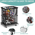 smusei Ball Storage Bin Rolling Sports Ball Storage Cart Garage Sports Equipment Organizer Rack with Wheels Outdoor Basket Ball Cage for Garage, School, Gym, Yoga Room - Image 3
