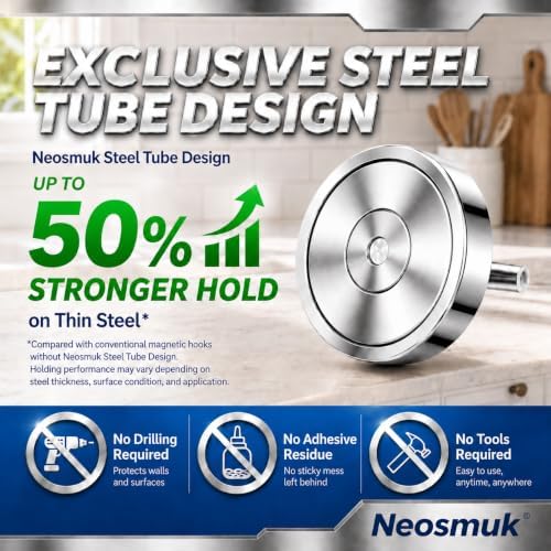 Neosmuk Magnetic Hooks Steel Tube Design for Cruise,80lb+ Silver,10 Pack - Image 5