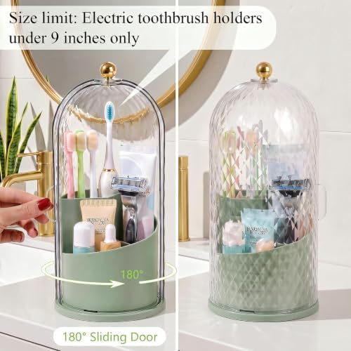 Toothbrush Holder with Cover for Bathroom Countertop, Organizer, Green - Image 5