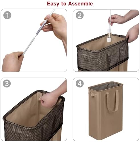 efluky Slim Laundry Basket, Narrow Laundry Hamper with Handles, Collapsible Dirty Clothes Hamper, Tall Laundry Bin for Laundry Room, Dorm and Bedroom, 12.7 Gallons(48L) Flax Brown - Image 6
