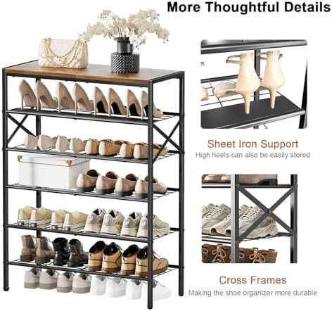 6 Tier Metal Shoe Rack with Wood Top, 18-24 Pairs - Image 6