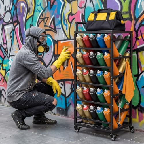 Sidasu Spray Can Organizer,Rolling Cart Garage Spray Paint Storage Rack - Image 2
