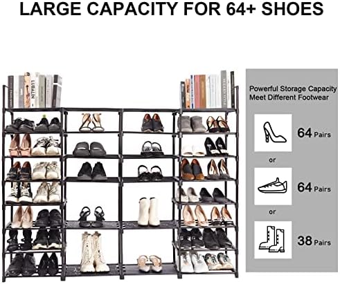 Mavivegue Extra Large Shoe Rack, 8 Tier 4 Rows 72-76 Pairs Big Tall Metal Shoe Shelf,Big Boot Rack Storage Organizer for Garage,Show Rack Shoe Holder Stand,Closet Rack Organizers and Storage - Image 6