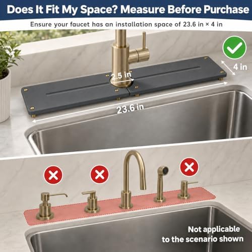 2PCS Stone Faucet Mat for Kitchen Sink, Water Absorbing Sink Tray Organizer for Bathroom Counter, Diatomite Soap Dish Coaster Caddy Riser, Sponge Holder Dispenser Mat, Dark Gray, 23.6" x 4", 1 Set - Image 2
