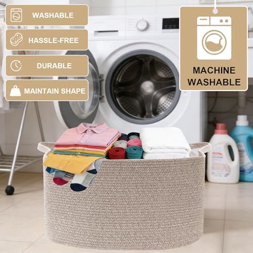 96L Woven Laundry Basket with Handles, Extra Blanket Basket,Brown - Image 6