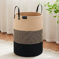 VIPOSCO 72L Tall Woven Rope Laundry Hamper, Leather Handles, Brown & Black by VIPOSCO