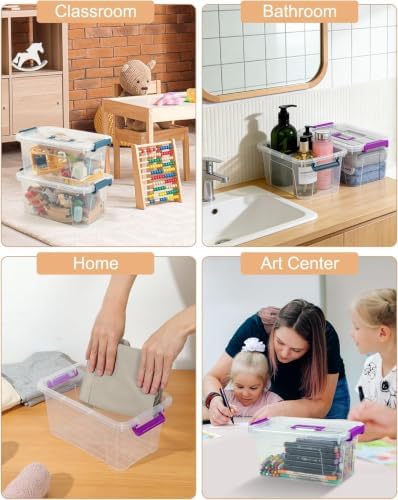 7Qt Clear Storage Bins with Lids,6-Pack Stackable Storage Containers With Buckle Latches.Perfect for LEGO, Crafts, Office Supplies, and Dorm Room Organization,Blue - Image 6
