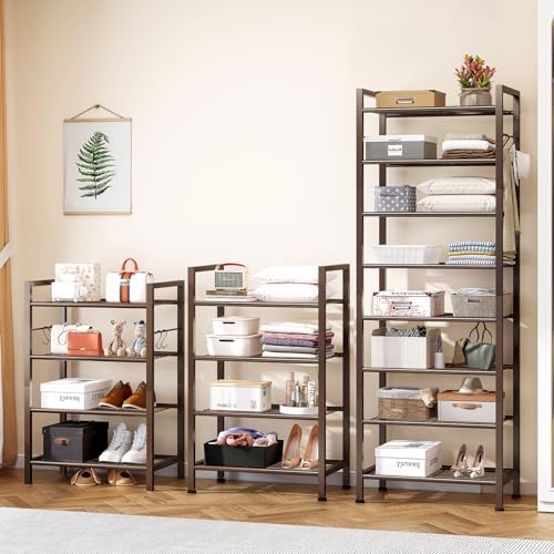 usikey 8 Tiers Narrow Shoe Rack 16-24 Pairs, Sturdy Metal Tall Shoe Rack with 4 Hooks, Slim Shoe Storage Organizer with Metal Shelf, Space Saving Vertical Shoe Shelf for Closet Entryway, Bronze - Image 4