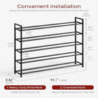 Bumusty 5 Tier Long Expandable Shoe Rack for Closet, Black - Image 2