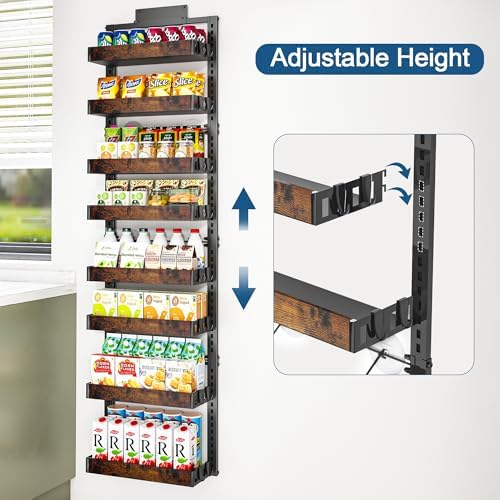 BUKFEN 8-Tier Over the Door Pantry Organizer, Adjustable Wooden Basket - Image 2