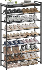 8 Tier Shoe Rack Organizer for 32-40 Pairs, Tall Metal Shoe Storage Shelf with Wood Top, Adjustable Boot Space, Narrow Design for Entryway Closet, Black by Unknown