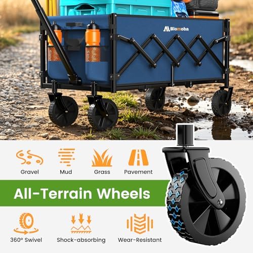 Blomoba 35" Extra Long Folding Wagon with Adjustable Handle & Wheels, Blue - Image 6