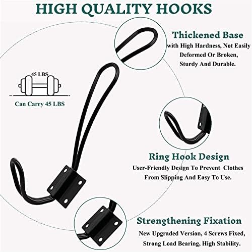 Hajoyful Rustic Entryway Hooks-6 Pack Farmhouse Hooks with Metal Screws Included, Black Decorative Wall Mounted Rustic Coat Hooks Rack, Double Vintage Organizer Hanging Wire Hook Clothes Hanger - Image 3