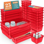 25 PCS Plastic Drawer Organizer Set, Makeup Organizers and Storage Bins by WOWBOX