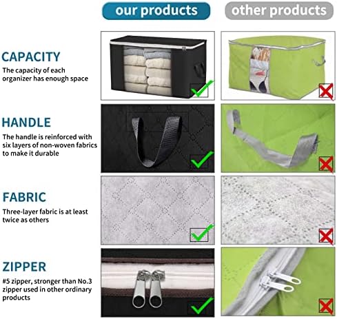 90L Large Storage Bags, 3 Pack Clothes Storage Bins Closet Organizers | Foldable Storage Containers, with Reinforced Handle, for Clothing, Blanket, Comforters, Bed Sheets, Pillows and Toys - Image 3