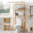 Over The Toilet Storage, Freestanding 3-Tier Bamboo Bathroom Shelves, Above Toilet Organizer for Home Washroom, Bathroom Decor (Natural) - Image 3