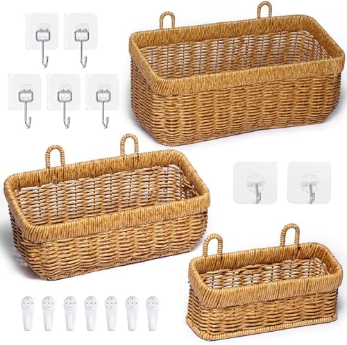 Wall Hanging Baskets for Bathroom, Kitchen, Over Door Organizing, Set of 3 - Image 3