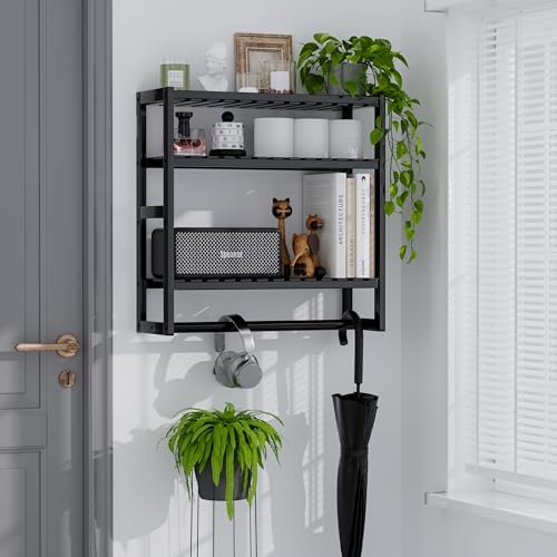 GcdPai Towel Racks Wall Mounted Bamboo Bathroom Storage Shelves Organizer Toilet Paper Adjustable Shelf Over The Toilet Storage Holder for Kitchen, Office, Entryway, Bedroom - Image 6