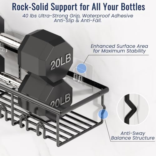 8 Pack Adhesive Large Capacity No-Drilling Shower Caddy, Black - Image 4