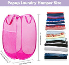 Pop Up Laundry Hamper, 70 L Collapsible Mesh Basket with Side Pocket, Pink - Image 2