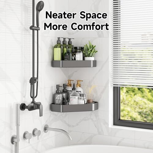 Veken Aluminum Corner Shower Caddy 4-Pack, Never Rust&Large Capacity, Grey - Image 6
