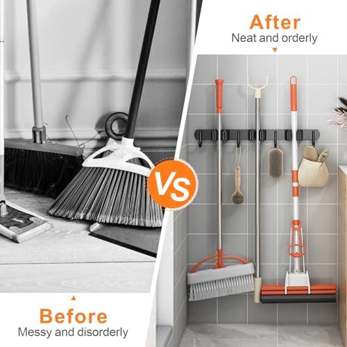 CUXIXA 2 Pack Mop and Broom Holder Wall Mount, Non-slip Broom Hanger Wall Mount, Heavy Duty Mop Broom Organizer for Kitchen Garden Garage Laundry Room Wall Decor Organization and Storage Black 5R4H - Image 2