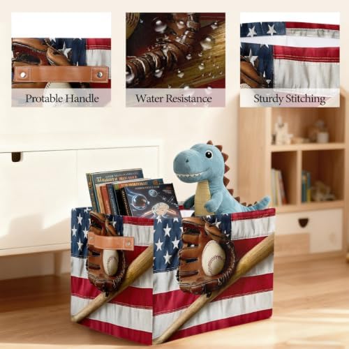 Baseball Storage Basket Toy Storage Bins Collapsible Cube Organizer - Image 6
