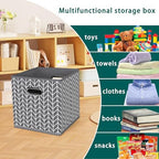 Black Foldable Storage Cubes Bins, Fabric Storage Box Cubes Organizer Baskets with Dual Handles for Home Organizer,Set of 3,(Grey Wave) - Image 3