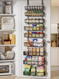Delamu Adjustable Over the Door Pantry Organizer, 9-Tier Metal Pantry Organization and Storage for Kitchen, Hanging Spice Rack Seasoning Shelves, Cabinet Door Organizer for Easy Install, 16" Black by DELAMU
