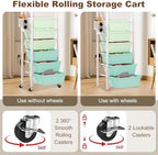 Rolling Cart with Drawers, Rolling Storage Cart with Large Plastic Drawers & Wooden Tabletop, Utility Cart with Pegboards & Basket, Storage Drawers Cart for Living Room, Classroom, Bedroom, Office - Image 6