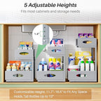 Under Sink Organizer, 2-Pack Pull Out Cabinet Organizer 2 Tier Metal Slide Out Storage Shelf Rack, L-Shaped Adjustable Height,Mesh Sliding Drawer for Kitchen, Bathroom, Laundry, Pantry, Grey, XL - Image 5