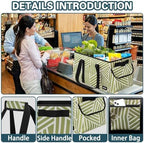 Standing Extra Large Utility Tote Bag with Hard Bottom & Hard Sides, Heavy Duty Reusable Grocery Bags with Handles & 3 Pockets for Shopping, Picnics, Camping, Laundry, Car, Beach Tote Bag - Image 5