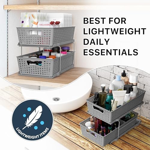 Simple Houseware 2 Tier Pull-Out Sliding Drawer Under Sink Storage, Gray - Image 7