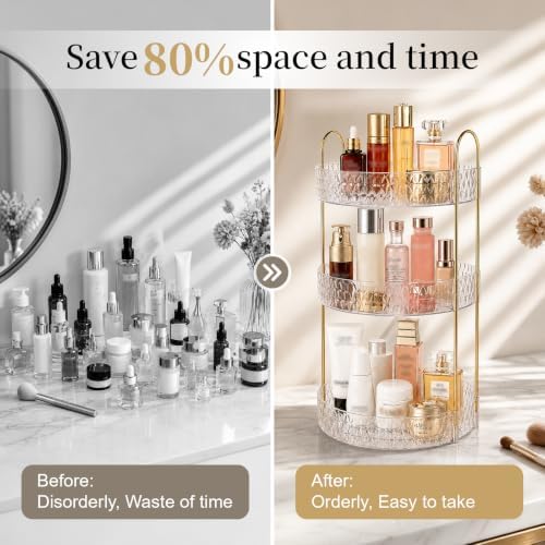 Large Capacity Rotating Makeup Organizer Perfume Stand Holder, 3 Tier Clear - Image 6