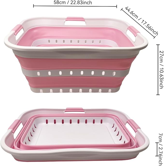 SAMMART 42 (11 Gallons) Collapsible Plastic Laundry Basket, Foldable Pop Up Storage Container/Organizer, Space Saving Hamper, Portable Bin for Dorm Room Bathroom (1, White/Cherry Pink) - Image 3