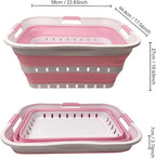 SAMMART 42 (11 Gallons) Collapsible Plastic Laundry Basket, Foldable Pop Up Storage Container/Organizer, Space Saving Hamper, Portable Bin for Dorm Room Bathroom (1, White/Cherry Pink) - Image 3