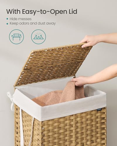 SONGMICS Laundry Hamper with Lid, 29 Gal (110 L) Synthetic Rattan,Foldable - Image 3
