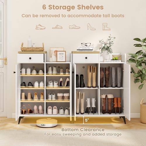 GIANTEX Shoe Storage Cabinet for Entryway, Shoe Cabinet with Doors, White - Image 4